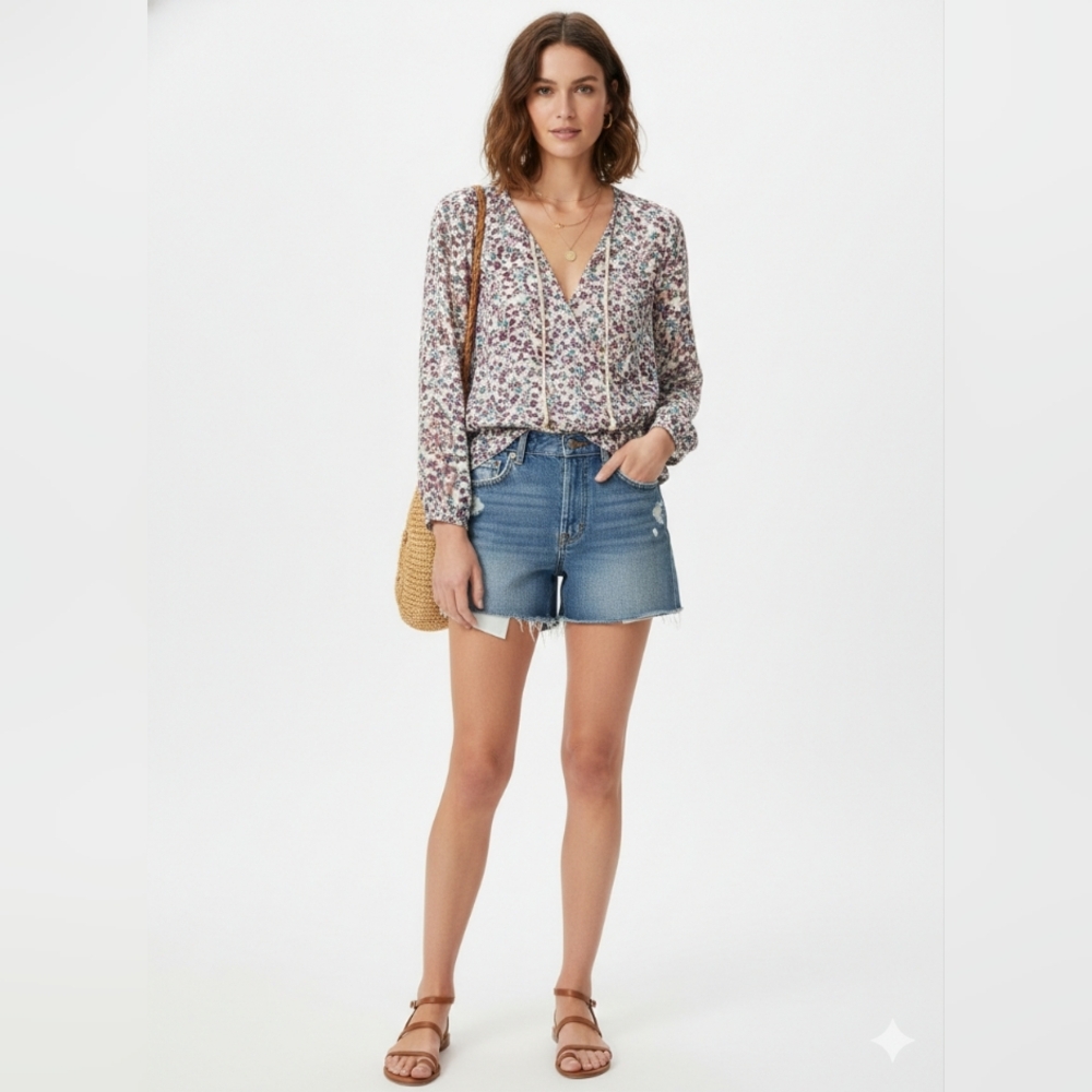 MOSSIMO SUPPLY CO. Target Floral Surplice Faux-Wrap Long Sleeve Top